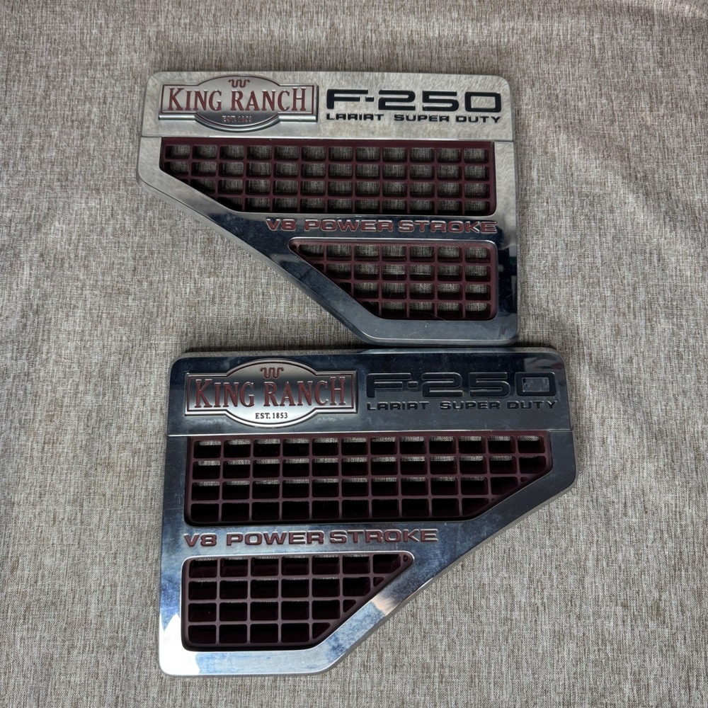 Ford F-250 Lariat Super Duty King Ranch V8 Power Stroke Fender Vent Emblems Pair